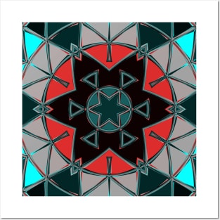 Cartoon Mandala Blue Red and Black Posters and Art